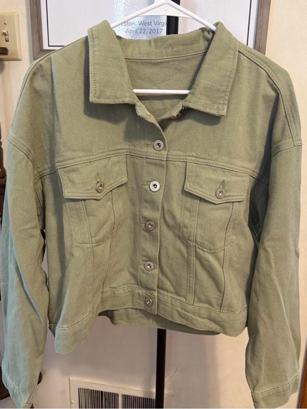 Women's Olive Green Button-Front Jean Jacket